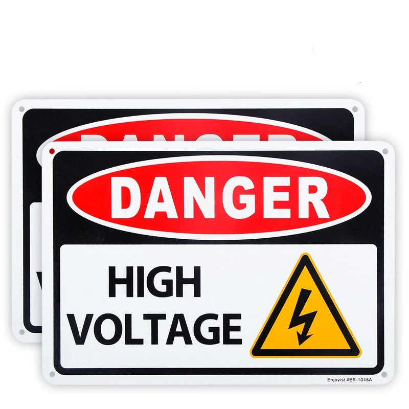 Enjoyist 2-Pack Danger - High Voltage Sign, 10"x 7" .04" Aluminum Reflective Sign Rust Free Aluminum-UV Protected and Weatherproof - Image 1